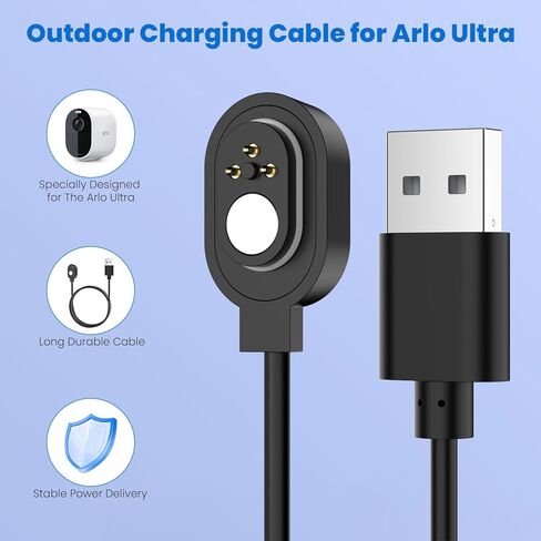 شاحن كاميرا Arlo خارجي وداخلي، طاقة لـ Arlo Pro 3، Arlo Pro 4، Arlo Ultra، Arlo Ultra 2، Pro 5S 2K، كابل شحن طويل 26.25 قدم in Kuwait