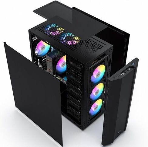 BD-1 Airflow ATX Mid-Tower Case, Multi-HDD Drive Server Case, Support ATX/ITX/M-ATX Motherboard, 3 SSD Positon, with 10 HDD Brackets-Black with 120mm*2 RGB Fans in Saudi Arabia