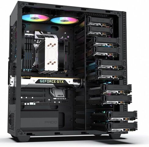 BD-1 Airflow ATX Mid-Tower Case, Multi-HDD Drive Server Case, Support ATX/ITX/M-ATX Motherboard, 3 SSD Positon, with 10 HDD Brackets-Black with 120mm*2 RGB Fans in Saudi Arabia