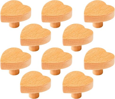 10 Pack Heart Shaped Wooden Knobs Single Hole Beech Wood Handles Wood Cupboard Cabinet Handles for Children's Room Decoration Cabinet Knobs in Saudi Arabia