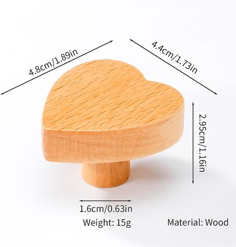 10 Pack Heart Shaped Wooden Knobs Single Hole Beech Wood Handles Wood Cupboard Cabinet Handles for Children's Room Decoration Cabinet Knobs in Saudi Arabia