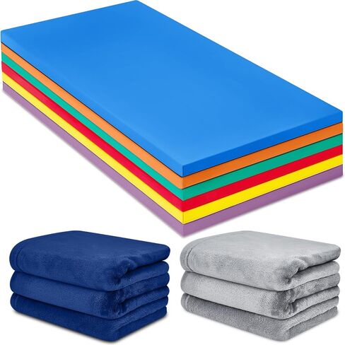 6 Sets Rainbow Rest Mats for Kids Include 6 Pcs Rainbow Rest Mat Floor Mats and 6 Pcs Children's Nap Blanket Polyester Soft Blanket 2 Colors for Kids Toddlers Daycare Furniture Supplies in Saudi Arabia