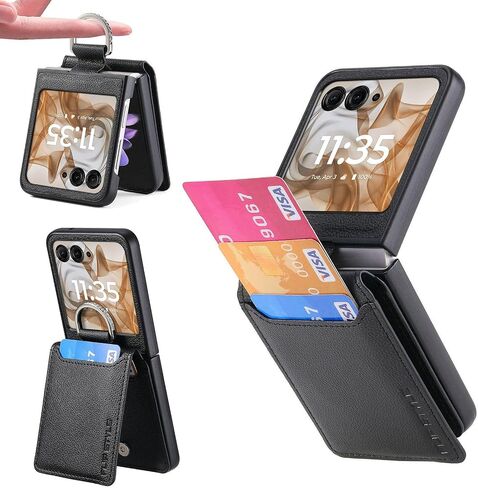 Compatible for Motorola Razr+ 2024 Case Wallet with Card Holder,Luxury PU Leather Protective Phone Case Kickstand Full Coverage Pocket Ring Case for Motorola Razr Plus 2024,Moto Razr 50 Ultra Black in Kuwait
