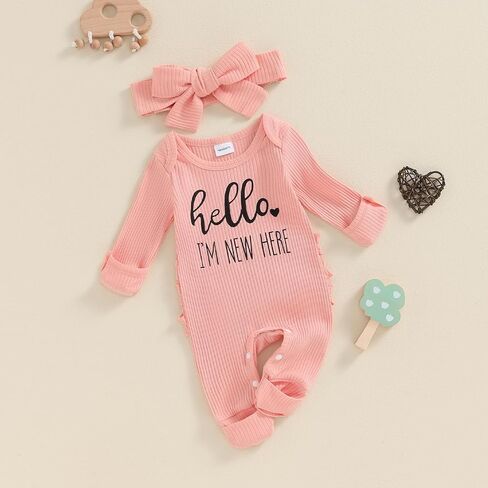 FYBITBO Preemie Girls Baby Clothes Newborn Im New Here Outfit Ribbed Knit Jumpsuit Romper Infant Going Home Outfit Girls in Saudi Arabia