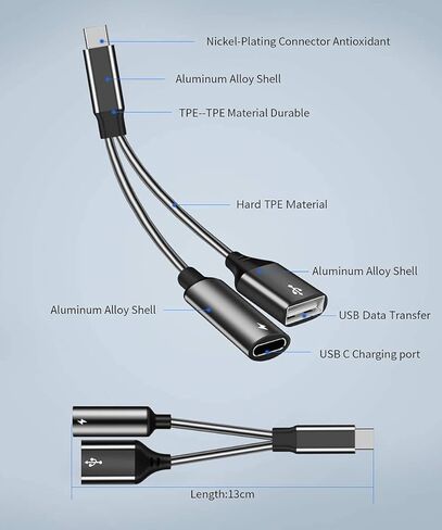 USB C OTG Adapter, 2 in 1 USB C Male to USB Female with 60W PD Charging Port Adapter Compatible with Galaxy S21 S20 Note 20, LG V40 V30, Google Pixel 4 XL,Google Chromecast with Google TV in Kuwait