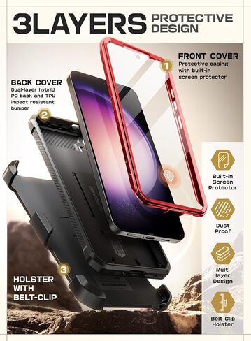 SUPCASE for Samsung Galaxy S24 Case with Built-in Screen Protector, Ruddy | 2x Front Frame, Invisible Kickstand, Belt Clip Holster, Military-Grade Protection, Anti-Slip, Shockproof, Unicorn Beetle Pro in Saudi Arabia