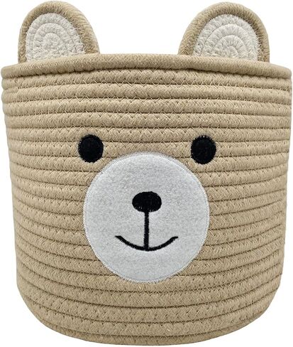 سلة الدب للحضانة، سلة استحمام الطفل، سلال الأطفال للتخزين، سلة ألعاب الأطفال وسلة الغسيل، سلة تخزين للأطفال سلة نباتية هدية زاوية داخلية 10 بوصة عمق × 8 بوصة ارتفاع (كاكي فاتح) in Kuwait
