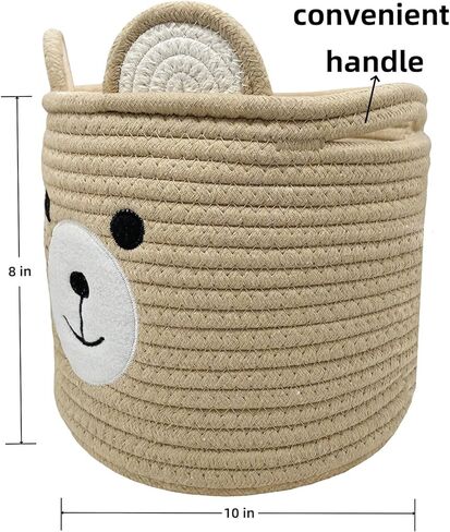 سلة الدب للحضانة، سلة استحمام الطفل، سلال الأطفال للتخزين، سلة ألعاب الأطفال وسلة الغسيل، سلة تخزين للأطفال سلة نباتية هدية زاوية داخلية 10 بوصة عمق × 8 بوصة ارتفاع (كاكي فاتح) in Kuwait