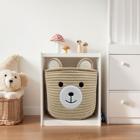 سلة الدب للحضانة، سلة استحمام الطفل، سلال الأطفال للتخزين، سلة ألعاب الأطفال وسلة الغسيل، سلة تخزين للأطفال سلة نباتية هدية زاوية داخلية 10 بوصة عمق × 8 بوصة ارتفاع (كاكي فاتح) in Kuwait