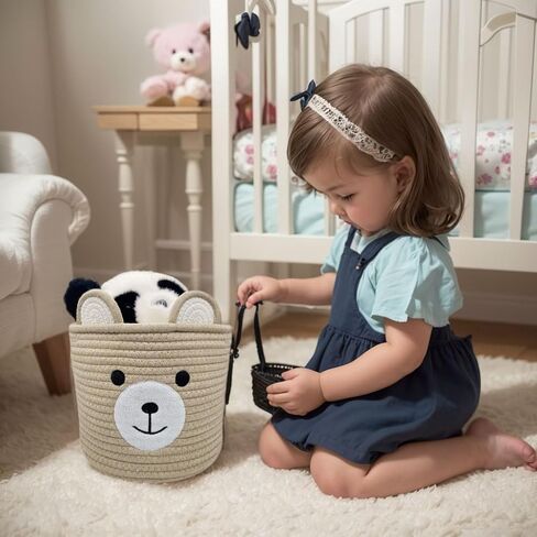 سلة الدب للحضانة، سلة استحمام الطفل، سلال الأطفال للتخزين، سلة ألعاب الأطفال وسلة الغسيل، سلة تخزين للأطفال سلة نباتية هدية زاوية داخلية 10 بوصة عمق × 8 بوصة ارتفاع (كاكي فاتح) in Kuwait