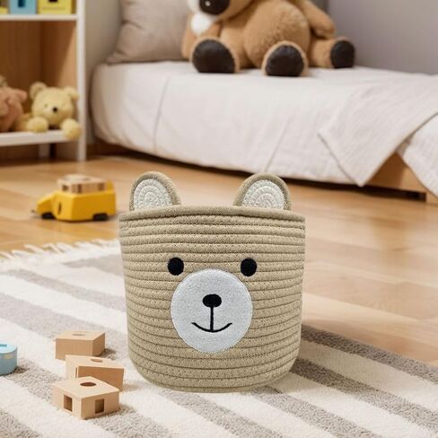 سلة الدب للحضانة، سلة استحمام الطفل، سلال الأطفال للتخزين، سلة ألعاب الأطفال وسلة الغسيل، سلة تخزين للأطفال سلة نباتية هدية زاوية داخلية 10 بوصة عمق × 8 بوصة ارتفاع (كاكي فاتح) in Kuwait