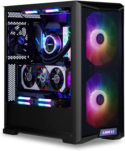 حافظة كمبيوتر LIAN LI LANCOOL 215 E-ATX، حافظة كمبيوتر ألعاب RGB تتميز بتدفق هواء عالي مع مراوح ARGB 2x200 مم ومروحة 1x120 مم مثبتة مسبقًا ولوحة أمامية شبكية، هيكل برج متوسط ​​من الزجاج المقسى (أسود) in Kuwait
