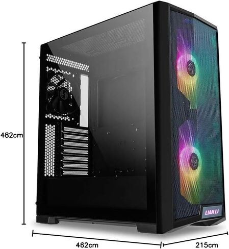 حافظة كمبيوتر LIAN LI LANCOOL 215 E-ATX، حافظة كمبيوتر ألعاب RGB تتميز بتدفق هواء عالي مع مراوح ARGB 2x200 مم ومروحة 1x120 مم مثبتة مسبقًا ولوحة أمامية شبكية، هيكل برج متوسط ​​من الزجاج المقسى (أسود) in Kuwait
