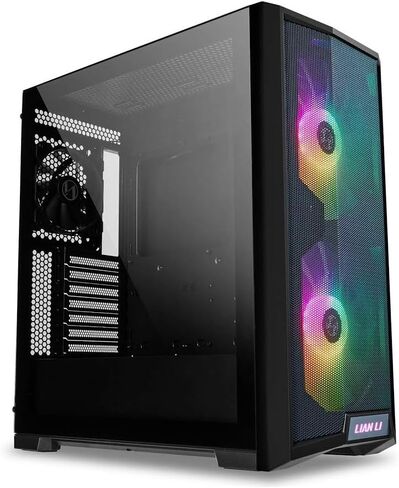 حافظة كمبيوتر LIAN LI LANCOOL 215 E-ATX، حافظة كمبيوتر ألعاب RGB تتميز بتدفق هواء عالي مع مراوح ARGB 2x200 مم ومروحة 1x120 مم مثبتة مسبقًا ولوحة أمامية شبكية، هيكل برج متوسط ​​من الزجاج المقسى (أسود) in Kuwait