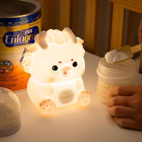 Zodiac Dragon Loong Baby Feeding Nursing Lighting Eye-Care Living Room Bedroom Bedside Lamp Nightlight Kids Day Christmas Gift Silicone Pat Lamp (Pink) in Saudi Arabia