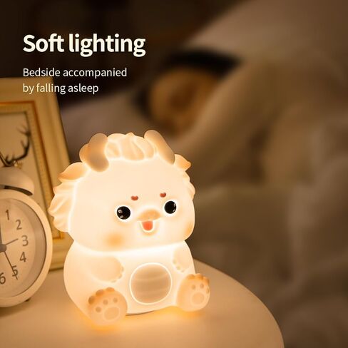 Zodiac Dragon Loong Baby Feeding Nursing Lighting Eye-Care Living Room Bedroom Bedside Lamp Nightlight Kids Day Christmas Gift Silicone Pat Lamp (Pink) in Saudi Arabia