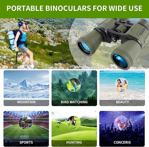 مناظير عالية الطاقة 20 × 50 للبالغين، تلسكوب مناظير مدمج مع رؤية منخفضة الإضاءة لمشاهدة الطيور والسفر وحفلات النجوم والتخييم - عدسة BAK4 Prism FMC مع محول الهاتف، مقاومة للماء in Kuwait
