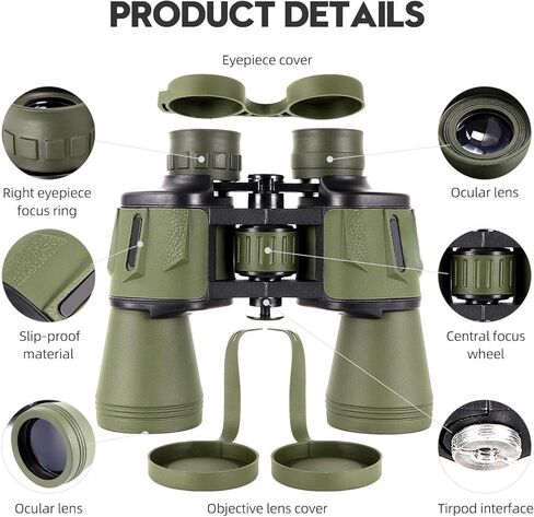 مناظير عالية الطاقة 20 × 50 للبالغين، تلسكوب مناظير مدمج مع رؤية منخفضة الإضاءة لمشاهدة الطيور والسفر وحفلات النجوم والتخييم - عدسة BAK4 Prism FMC مع محول الهاتف، مقاومة للماء in Kuwait