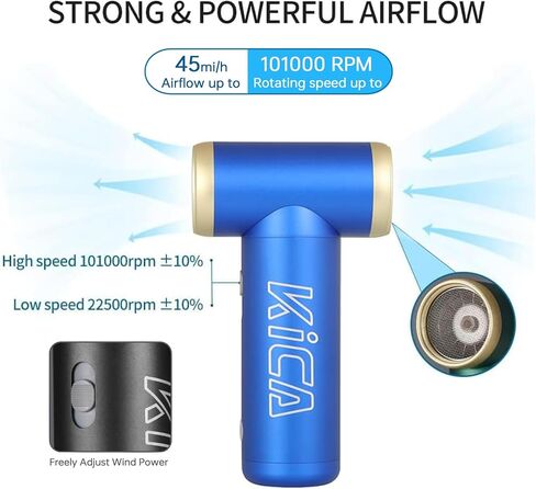 KiCA JetFan 2 Mini Air Duster - Small Rechargeable Mini Turbo Fan for Computer, Laptop, Keyboard, Instruments, BBQ and Camera, 300g, 100000RPM, Lightweight Portable Office Cleaning Tool (Blue) in Saudi Arabia