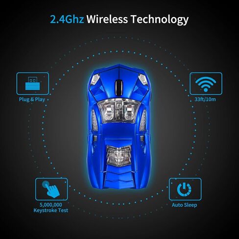 Sports Car Mouse [Updated] with LED Headlights, 1600 DPI Wireless Car Shaped Mouse for Mac & Computers, Black in Saudi Arabia