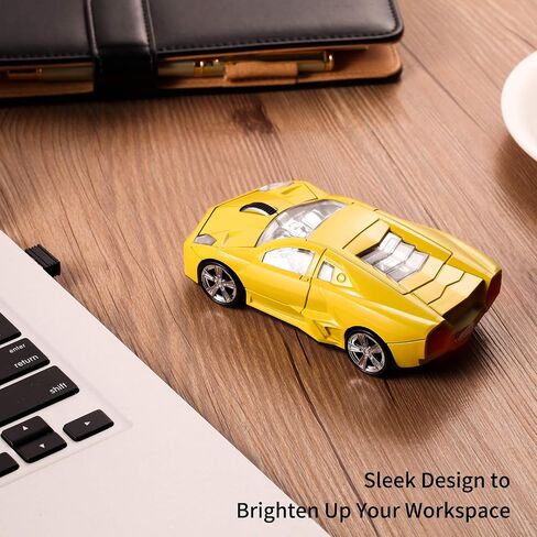 Sports Car Mouse [Updated] with LED Headlights, 1600 DPI Wireless Car Shaped Mouse for Mac & Computers, Black in Saudi Arabia