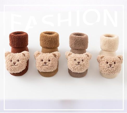4 Pieces Baby Socks Newborn Slippers Cute Bear Socks Cotton Socks Soft Winter Newborn Slippers in Kuwait