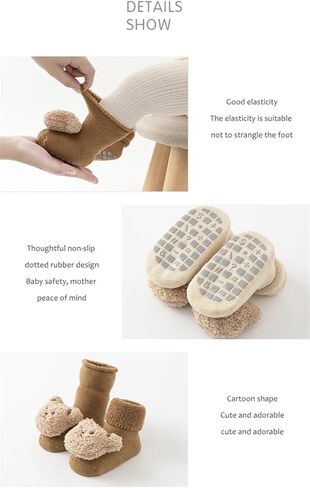 4 Pieces Baby Socks Newborn Slippers Cute Bear Socks Cotton Socks Soft Winter Newborn Slippers in Kuwait