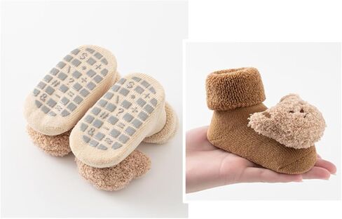4 Pieces Baby Socks Newborn Slippers Cute Bear Socks Cotton Socks Soft Winter Newborn Slippers in Kuwait