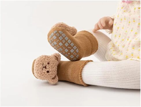 4 Pieces Baby Socks Newborn Slippers Cute Bear Socks Cotton Socks Soft Winter Newborn Slippers in Kuwait