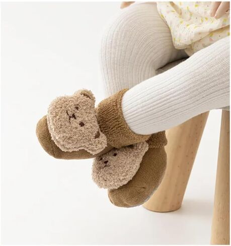 4 Pieces Baby Socks Newborn Slippers Cute Bear Socks Cotton Socks Soft Winter Newborn Slippers in Kuwait