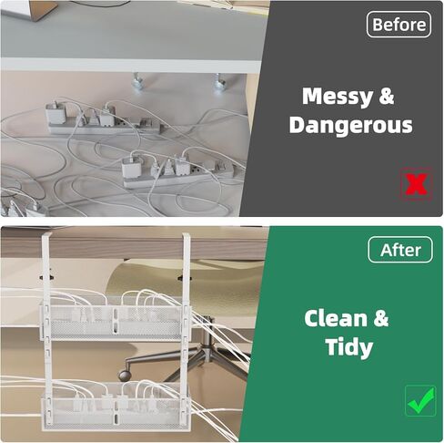 Multi-Model Under Desk Cable Management 2 Pack Metal Under Desk Wire Management Tray Clamp Mount Under Table Cord Management No Damage The Desk（White） in Kuwait