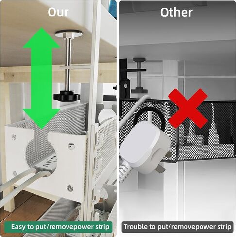 Multi-Model Under Desk Cable Management 2 Pack Metal Under Desk Wire Management Tray Clamp Mount Under Table Cord Management No Damage The Desk（White） in Kuwait