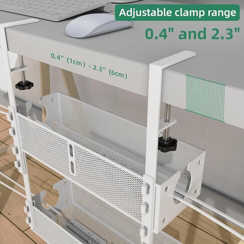 Multi-Model Under Desk Cable Management 2 Pack Metal Under Desk Wire Management Tray Clamp Mount Under Table Cord Management No Damage The Desk（White） in Kuwait