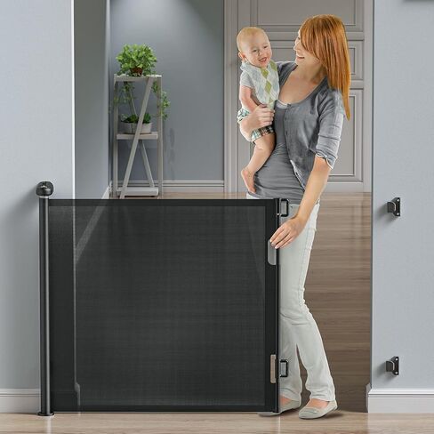 Retractable Baby Gates, BabyBond Baby Gate for Stairs Extra Wide 59" X 33" Tall for Kids or Pets Indoor and Outdoor Dog Gates for Doorways, Stairs, Hallways(33 * 59 inches, Black & Drill) in Kuwait