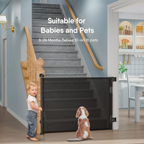 Retractable Baby Gates, BabyBond Baby Gate for Stairs Extra Wide 59" X 33" Tall for Kids or Pets Indoor and Outdoor Dog Gates for Doorways, Stairs, Hallways(33 * 59 inches, Black & Drill) in Kuwait