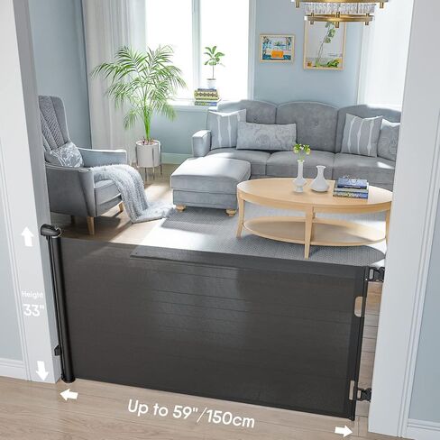 Retractable Baby Gates, BabyBond Baby Gate for Stairs Extra Wide 59" X 33" Tall for Kids or Pets Indoor and Outdoor Dog Gates for Doorways, Stairs, Hallways(33 * 59 inches, Black & Drill) in Kuwait