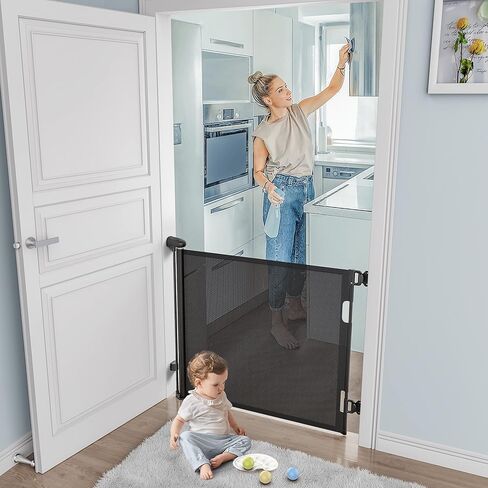 Retractable Baby Gates, BabyBond Baby Gate for Stairs Extra Wide 59" X 33" Tall for Kids or Pets Indoor and Outdoor Dog Gates for Doorways, Stairs, Hallways(33 * 59 inches, Black & Drill) in Kuwait