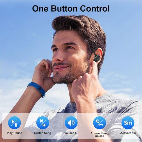 سماعات أذن بلوتوث لاسلكية، تشغيل 60 ساعة، سماعات أذن IPX6 مضادة للماء، سماعات فوق الأذن مع خطاف للأذن، ميكروفون، شاشة LED للبطارية للرياضة/التمرين/صالة الألعاب الرياضية/الجري in Kuwait