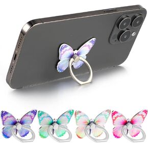4Pcs Butterfly Phone Ring Stand Colored Cute Butterfly Phone Grip Metal Cell Phone Finger Holder Cellphone Ring Holder Compatible with Phones Tablets Case 360°Rotation
