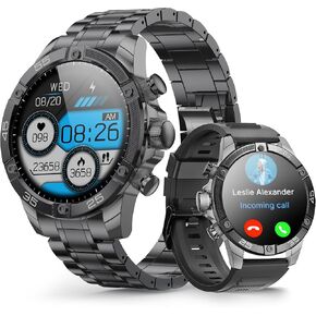 Smartwatch for Men 1.53-Inch Luxury Business Sports & Fitness Men's Watch, IP67 Water Resistant, 440mAh Extended Standby, Multi-Sport Mode and Monitor, Supports IOS 8.0 and Android 4.4 (Steel Blue)