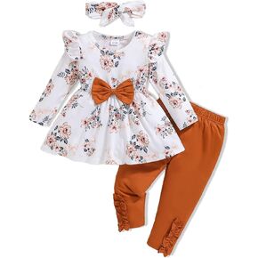 Toddler Baby Girl Clothes Infant Girl Outfits Summer Ruffle Floral T-Shirt Top Pants Set Spring Clothes