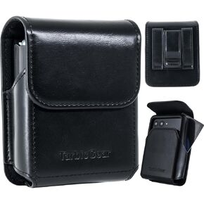 Motorola Razr Case with Clip, Samsung Z Flip Phone Holster for Belt, Leather Cell Phone Pouch, Belt Holder for Flip Mobile Phone with Card Holder (Black)