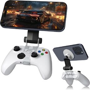 Magnetic Controller Phone Mount Clip Compatible for X Box Series X/S Controller, Adjustable Mag-Safe Holder Accessories for iPhone and Android Phones Remote Stream Gaming (Silver)