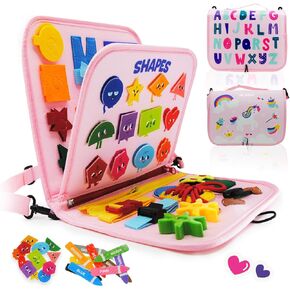 Montessori Busy Board – Toddler Preschool Learning Fun with Basic Dress Motor Skills, Alphabet Numbers, Ideal Educational Activity Developing & Travel Toys for Kids, Age 3 & Up Yrs (Pink Unicorn)