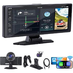 شاشة Carplay للسيارة مع كاميرا احتياطية، وكاميرا داش 4K/1080P للسيارات الأمامية والخلفية، زاوية واسعة 10.26 بوصة 170 درجة صوت سيارة Apple CarPlay مزدوج مع مستشعر G، رؤية ليلية، وصلة مرآة، بطاقة واي فاي 64 جيجابايت in Kuwait