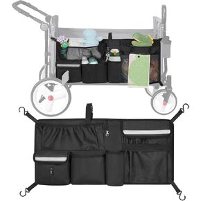 Stroller Wagon Cargo Net Compatible with WONDERFOLD All W-Series Models, Stroller Wagon Accessories Organizer with Multi-Pockets, Large Capacity Mesh Cargo Storage Net (Black)