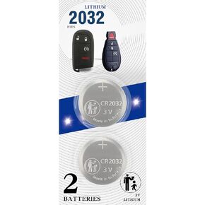 2Pack CR2032 Remote Key Fob Battery Replacement for Jeep Dodge 300 Challenger Dart Durango Grand Caravan Journey RAM Cherokee Routan Town (fits 2008-2022)
