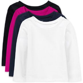 The Children's Place Baby Girl's and Toddler Basic Long Sleeve Layering Tees, Black/Fuschia/Black/White 4-Pack