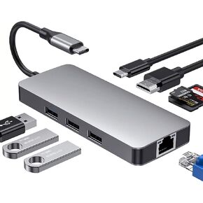 USB C Hub Ethernet, 8 in 1 USB C Multiport Adapter, with RJ45 Ethernet, 4K HDMI, 100W PD, USB 3.0 & 2 USB 2.0, SD & TF, Type C Dock for Thunderbolt 3, MacBook Air/Pro, Surface,etc