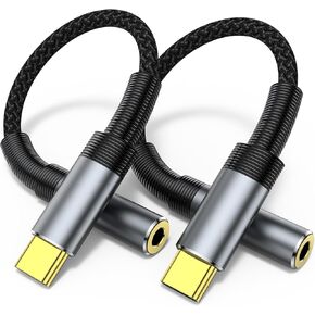 USB C to 3.5mm Audio Adapter, (2-Pack) USB C to Aux Audio Dongle Cable, Compatible with Samsung Galaxy S23 S23+ S23 Ultra, S22 S21 S20 Plus/Ultra, iPad Pro, MacBook, Pixel (Black)